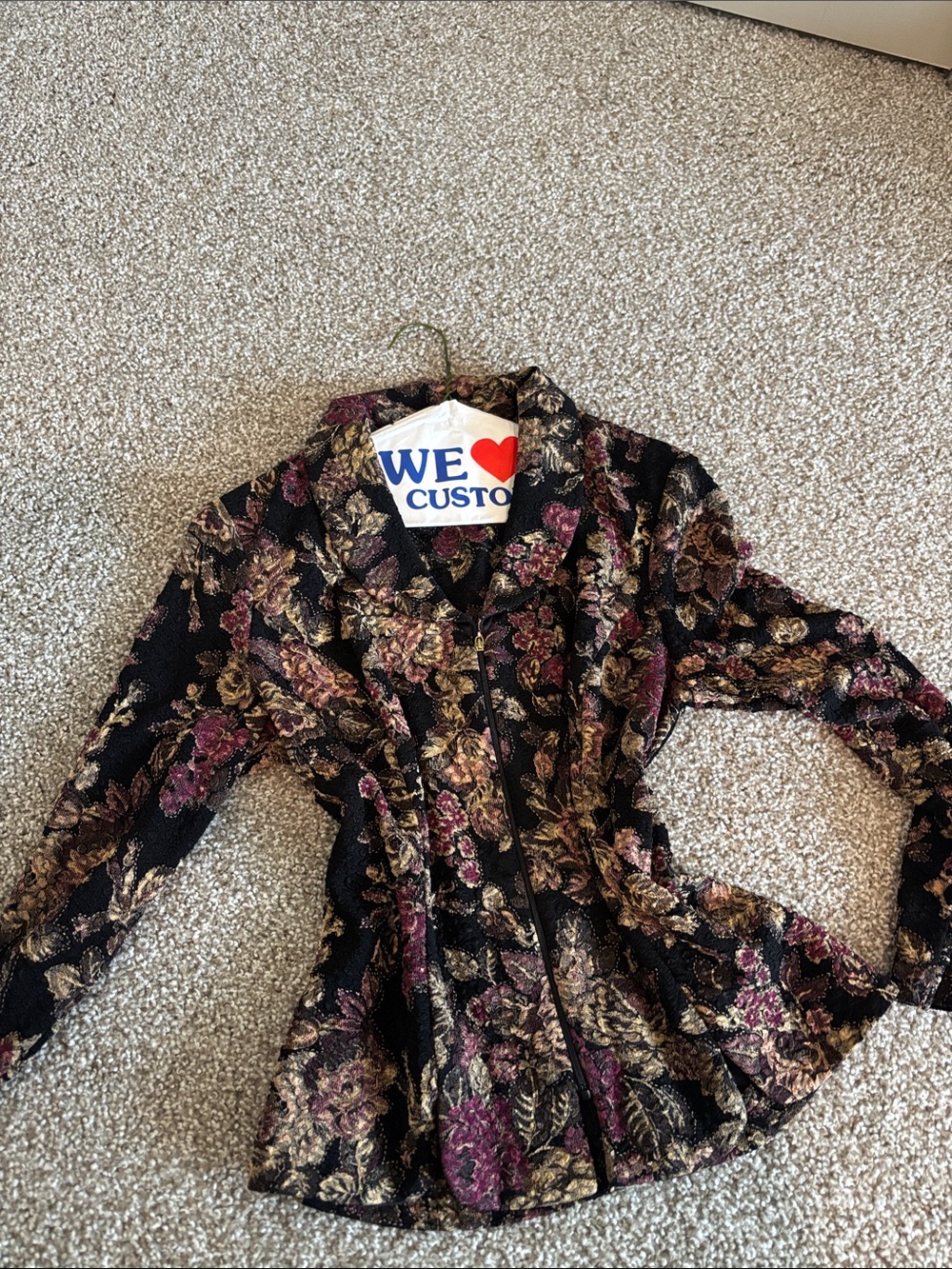 MSK Black Floral Jacquard Zip-Front Women's Jacket